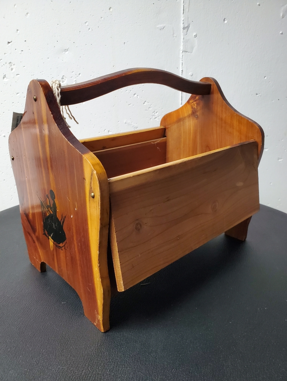Vintage Wooden Rustic Sewing Box with Carry Handle